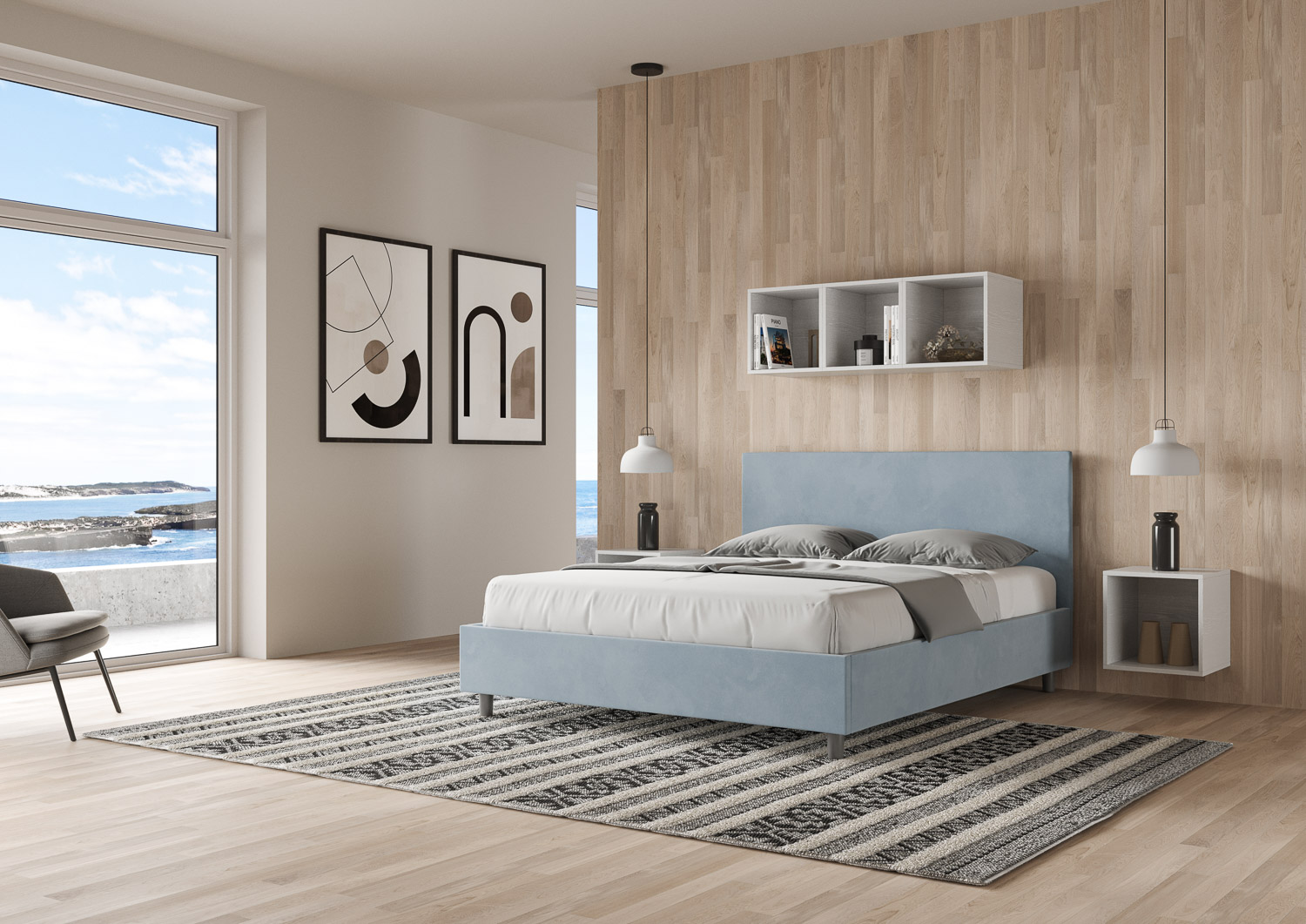 Letto Adele 160x190 rete e contenitore azzurro - ityhome