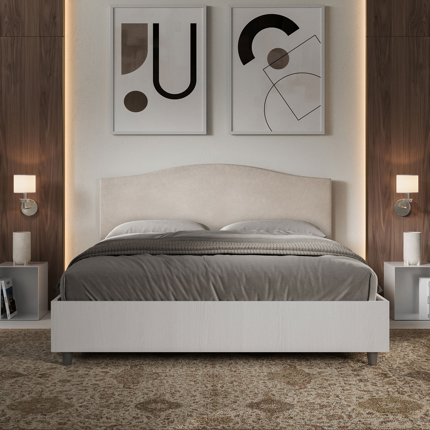 Letto Matrimoniale 160x190 cm struttura bianco frassino testata