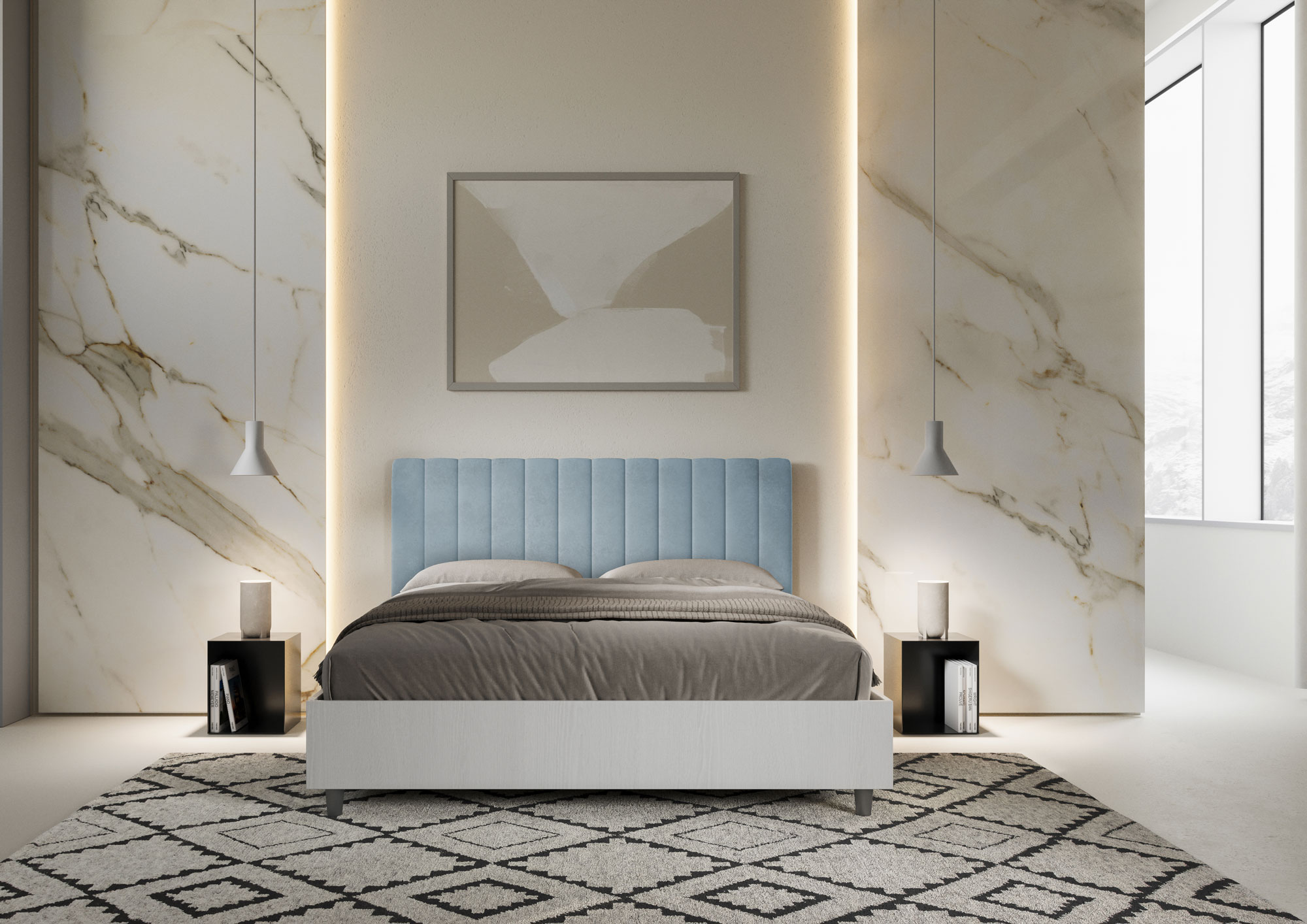 Letto con rete 160x190 struttura bianco frassino testata